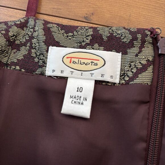 VTG Talbots Womens 10P Burgundy Gold Brocade Strapless Cocktail Party Dress - Picture 7 of 7
